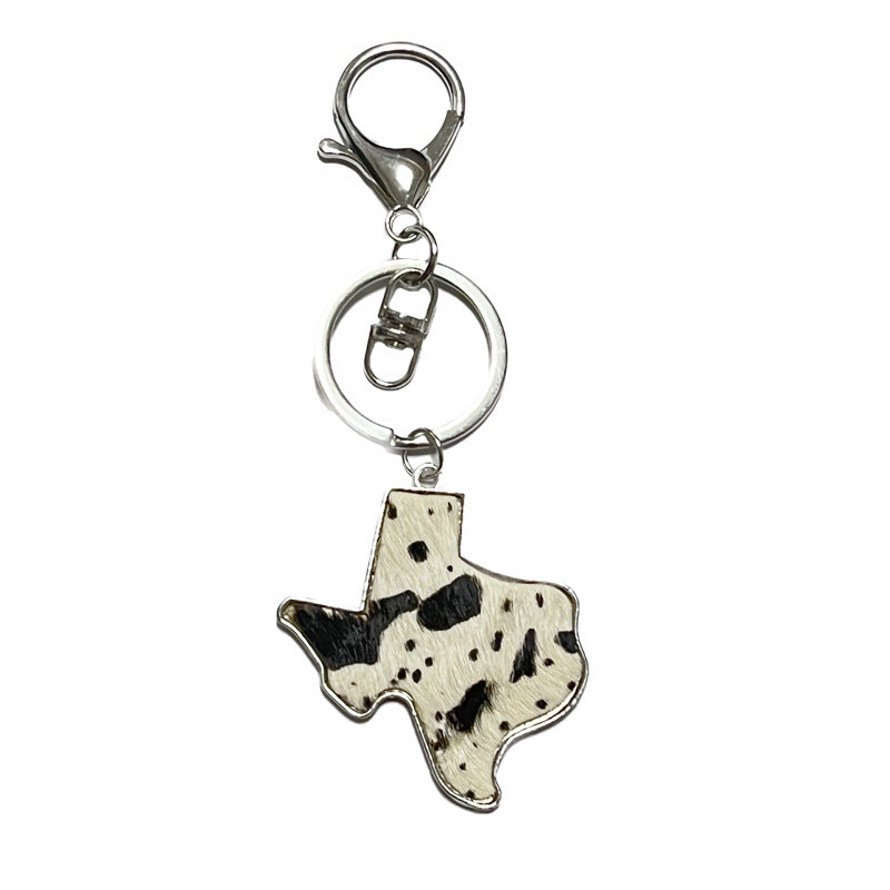 Wholesale 2PCS/PACK Western Map West Leather Keychain Alloy Leopard Print Cow
